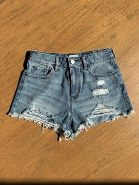 Women’s | PacSun High Rise Festival Denim Shorts Distressed, Blue | Size 25